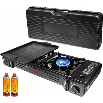 Zahradní gril Turistický vařič s grilem STILHOFF 2 hořáky černý + grilovací plotna + kartuše