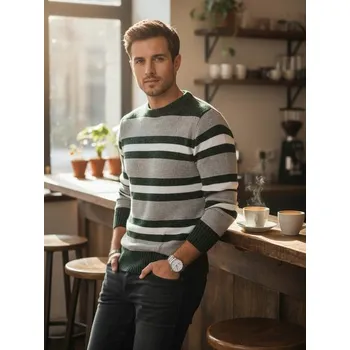 Pánská móda Dstreet Módní pruhovaný svetr na zimu