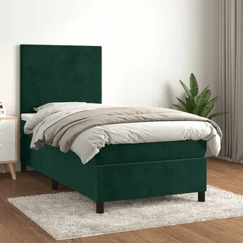 Postel vidaXL Box spring postel s matrací 80 x 200 cm samet [3142871] Barva: Tmavě zelená
