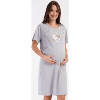 Těhotenské noční prádlo Mateřská noční košile Čáp šedá