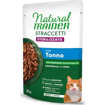 Krmivo pro kočku 48x85g Natural Trainer Stracceti Adult Sterilized proužky v omáčce - tuňák