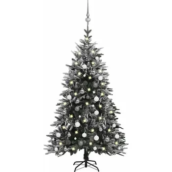 Bytová dekorace vidaXL Umělý vánoční stromek LED a sada koulí zasněžený 150cm PVC a PE