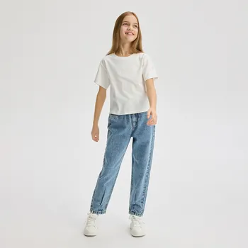 Dívčí džíny Reserved - Džíny baggy s ozdobnou výšivkou - modrá - 716CV-55J - 716CV-55J-164