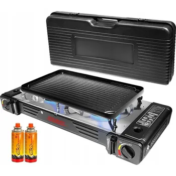 Zahradní gril Turistický vařič s grilem STILHOFF 2 hořáky nerez + grilovací plotna + kartuše