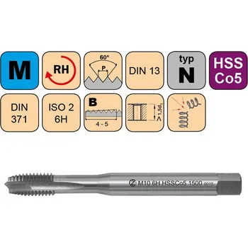 Závitořezný nástroj NÁSTROJE CZ CZZ1500-M6-ISO2 Závitník strojní M6x1 ISO2 HSSCo5 DIN 371 B
