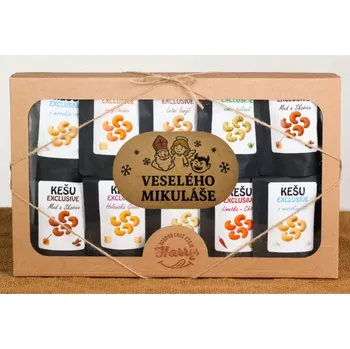 Dárkový potravinový koš Dárková sada Kešu EXCLUSIVE mix 10 druhů TOP CHUŤ veselého mikuláše (Dárková sada Kešu EXCLUSIVE mix 10 druhů TOP CHUŤ veselého mikuláše)