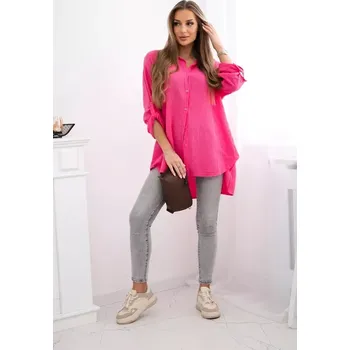 Dámská košile Bavlněná Mušelínová dámská košile 65622-6 sytě růžová univerzální L/XL/XXL 100% bavlna PLUS SIZE (univerzální )