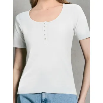 Oblečení a móda Sinsay - Žebrované tričko s knoflíky - bílá - 501EU-00X - 501EU-00X-XS