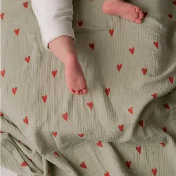 látková plena STUDIO NOOS Mušelínová plena Sage Green hearts 120 x 120