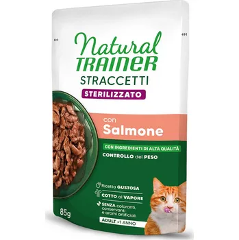 Krmivo pro kočku 48x85g Natural Trainer Stracceti Adult Sterilized proužky v omáčce - losos