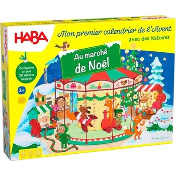 Vánoční dekorace Adventní kalendář HABA - Na vánočních trzích - 24 s láskou navržených dřevěných figurek a 3D herní