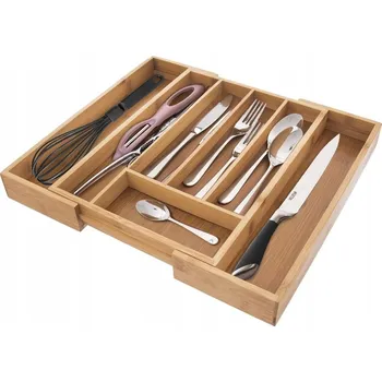 Příborník do zásuvky Vložka do zásuvky na příbory, rozkládací bambusový organizér, dřevěný