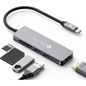 NOVOO 5v1 USB-C Hub s 4K HDMI adaptérem, 2 USB 3.0 porty, čtečkou SD/TF karet, USB-C multiportovým