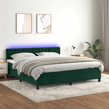 Postel vidaXL Box spring postel s matrací a LED 160x200 cm samet [3134595] Barva: Tmavě zelená