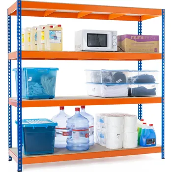 Dílenský regál Lakovaný modro-oranžový regál Mamutex Heavy 1800x1800x600 mm - 4 police, nosnost 2000 kg