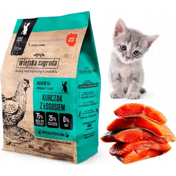 Krmivo pro kočku Wiejska Zagroda suché krmivo pro kočky kuře s lososem, pro koťata, 400g