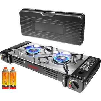 Turistický vařič Turistický plynový vařič STILHOFF 2 hořáky nerezový + 2 kartuše