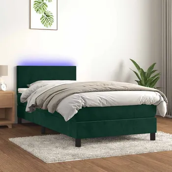 Ložnice vidaXL Box spring postel s matrací a LED 90x200 cm samet [3134266] Barva: Tmavě zelená