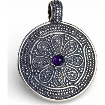 Přívěsek Drakkaria VESNA, slovanský stříbrný přívěsek s ametystem, Ag 925, 10g