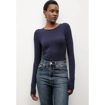 Tričko s dlouhým rukávem a hedvábím Answear.LAB ASC1309.fos námořnická modř 59X, vel. XXL