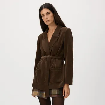 Dámské sako Reserved - Manšestrové sako s páskem na zavazování - tmavě hnědá - 853GA-89X - 853GA-89X-XL