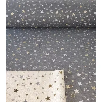 Žakárová vánoční látka hvězdy šedo zlaté s Lurexem | RTex