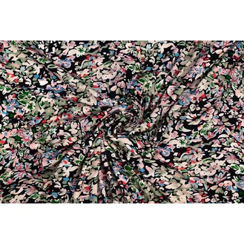 Úplet viskózový abstraktní kvítky na černé