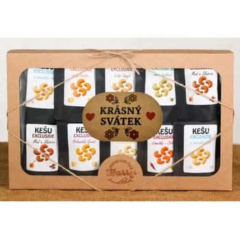 Dárkový potravinový koš Dárková sada Kešu EXCLUSIVE mix 10 druhů TOP CHUŤ krásný svátek (Dárková sada Kešu EXCLUSIVE mix 10 druhů TOP CHUŤ krásný svátek)