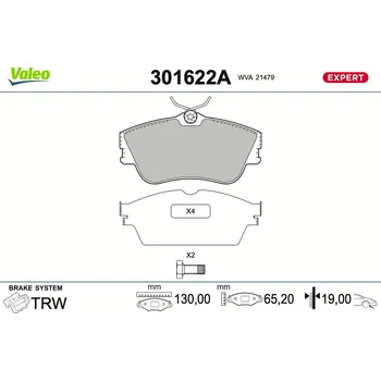 Brzdová destička Sada brzdových destiček, vždy 4 kusy v sadě VALEO 301622A