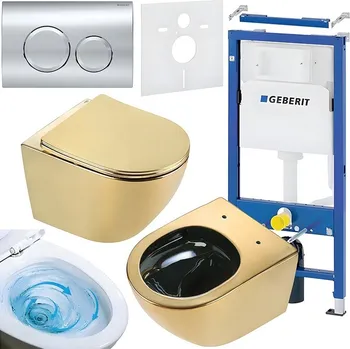 Klozet BPS-koupelny Podomítkový modul Geberit DuoFix s WC mísou FW-GL-BL-TR-03 + ovládací tlačítko Delta 20 chrom