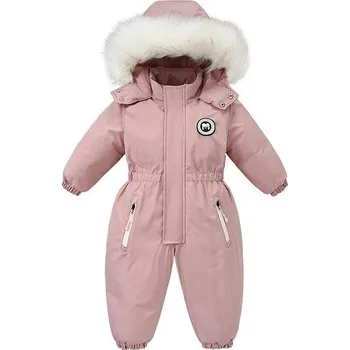 Dívčí bunda Dětská zimní kombinéza s kožíškem (SKLAD) Barva: Růžová, Velikost: 2T