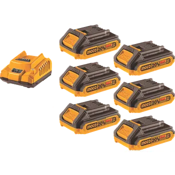 Ingco FBCLI2062 Set nabíječka + 6ks baterie 2,0A pro Li-ion baterie 20V FBCLI2062