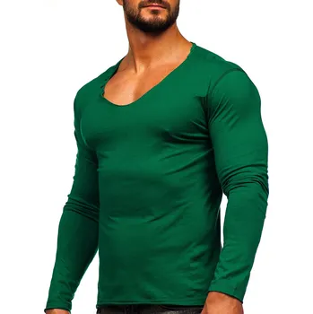 Pánská móda Zelené pánské tričko s dlouhým rukávem bez potisku Bolf 547 - XL