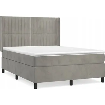 Postel Kontinentální postel světle šedá s nastavitelným čelem 193x147x118/128 cm