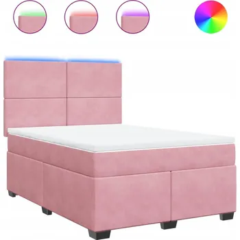 Postel Kontinentální postel růžová 190x144x140,5/150,5 cm s LED osvětlením, matrací a topperem