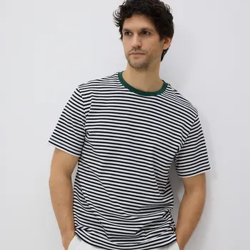 Pánská móda Reserved - Pruhované tričko regular - krémová - WD017-01X - WD017-01X-M