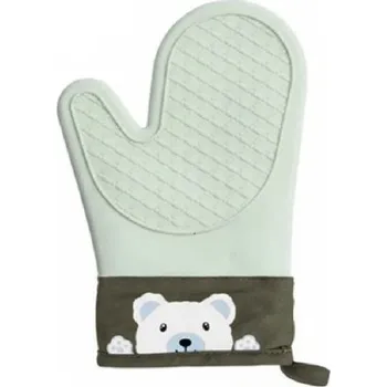 Chňapka Silikonové tepelně izolační kuchyňské rukavice s motivem medvěda 21 x 28,5 cm Protiskluzová ochrana rukou Kvalitní materiál zelená