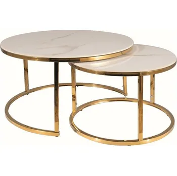 Obývací pokoj Sada 2 ks konferenčních stolků Portafino I bílý mramor/zlatá