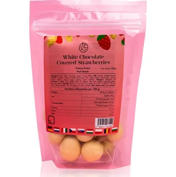 Sušené ovoce Jíme zdravě Lyofilizované jahody v bílé čokoládě mrazem sušené ovoce s čokoládou 200 g