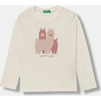 Dětská móda Dětské bavlněné tričko s dlouhým rukávem United Colors of Benetton 3JERG10KB.P.seasonal béžová 01X, vel. 104