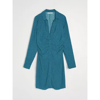 Dámské oblečení Sinsay - Viskózové košilové mini šaty s řasením - zelená - 5889J-70X - 5889J-70X-XS