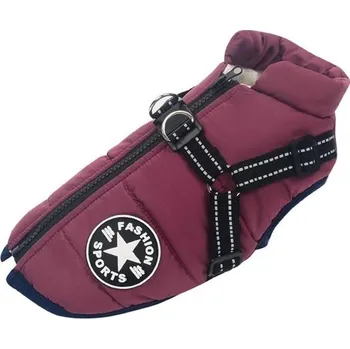 Obleček pro psa Zimní vesta pro psy s postrojem - nepromokavý kabát pro malé psy, pratelný v pračce, reflexní pruh,