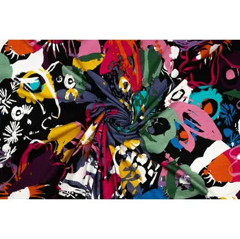 Úplet viskózový barevný abstrak na černé