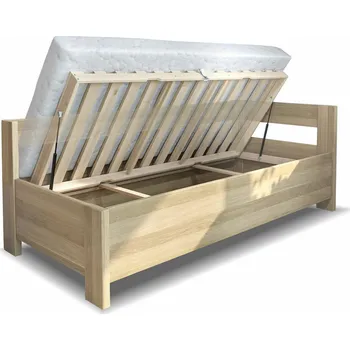 Postel Rohová zvýšená úložná postel jednolůžko ELA Pravá, masiv dub, rošt v ceně