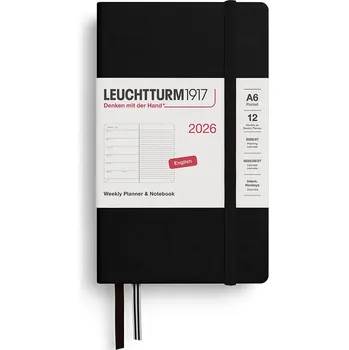Diář Leuchtturm 1917, Týdenní plánovač s linkovaným poznámkovým blokem v pevné vazbě Leuchtturm 1917 2026 EN A6, černý - Formadore