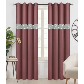 Závěs Fliying Dekorační závěs se zirkony s kroužky Amálie starorůžová 140x250 cm (cena za 1 kus)