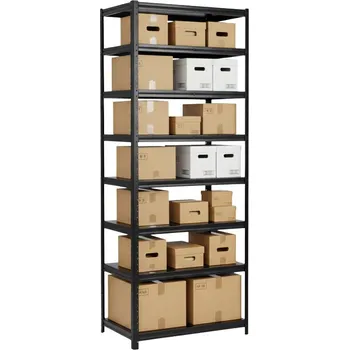 Dílenský regál Lakovaný celokovový regál Mamutex Standard 2800x600x400 mm - 8 polic, nosnost 960 kg, černý