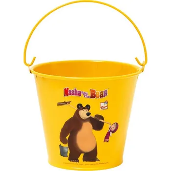 Figurka BINO Kyblík dětský zahradní Máša a medvěd 13cm žlutý plechový ol16111