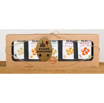 Dárkový potravinový koš Dárková sada Kešu EXCLUSIVE mix 5 druhů slaných TOP CHUŤ Krásné narozeniny (Dárková sada Kešu EXCLUSIVE mix 5 druhů slaných TOP CHUŤ Krásné narozeniny)
