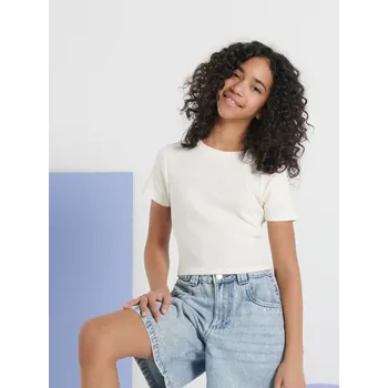 Sinsay - Tričko s krátkým rukávem a ozdobným výstřihem - krémová - 966EK-01X - 966EK-01X-146